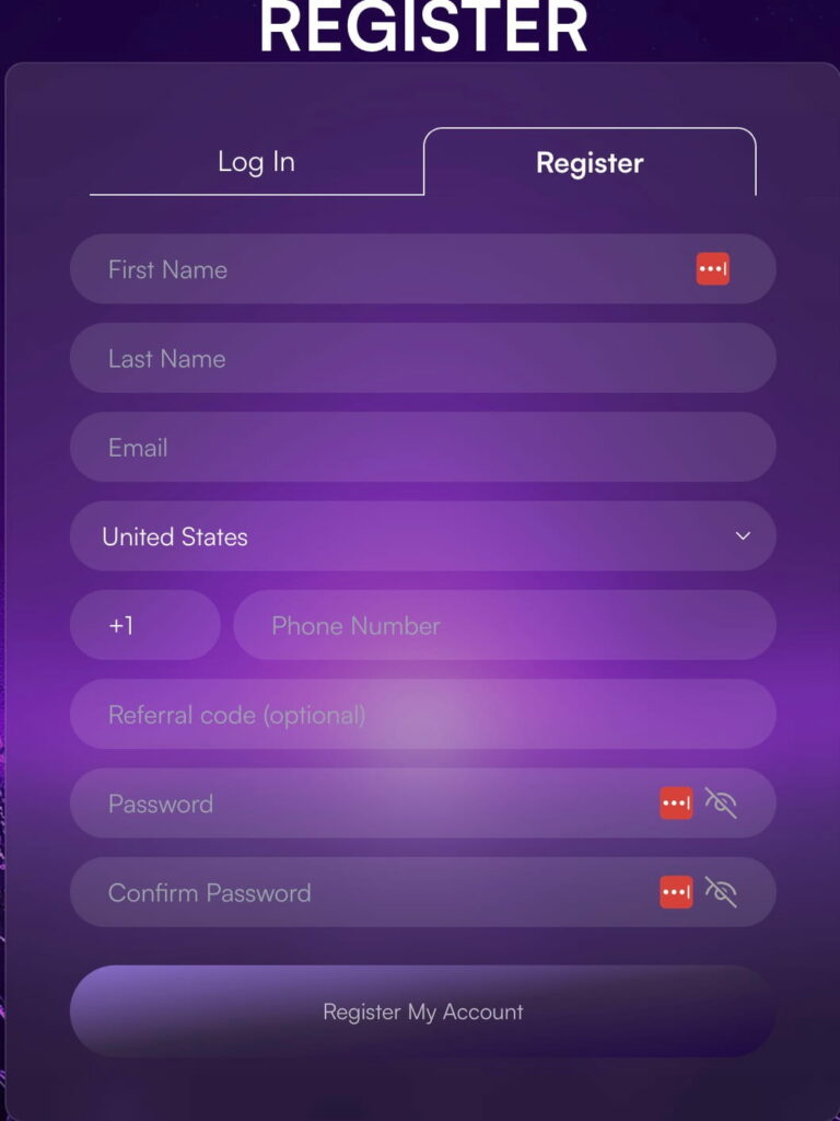 Register trading account with VTrader