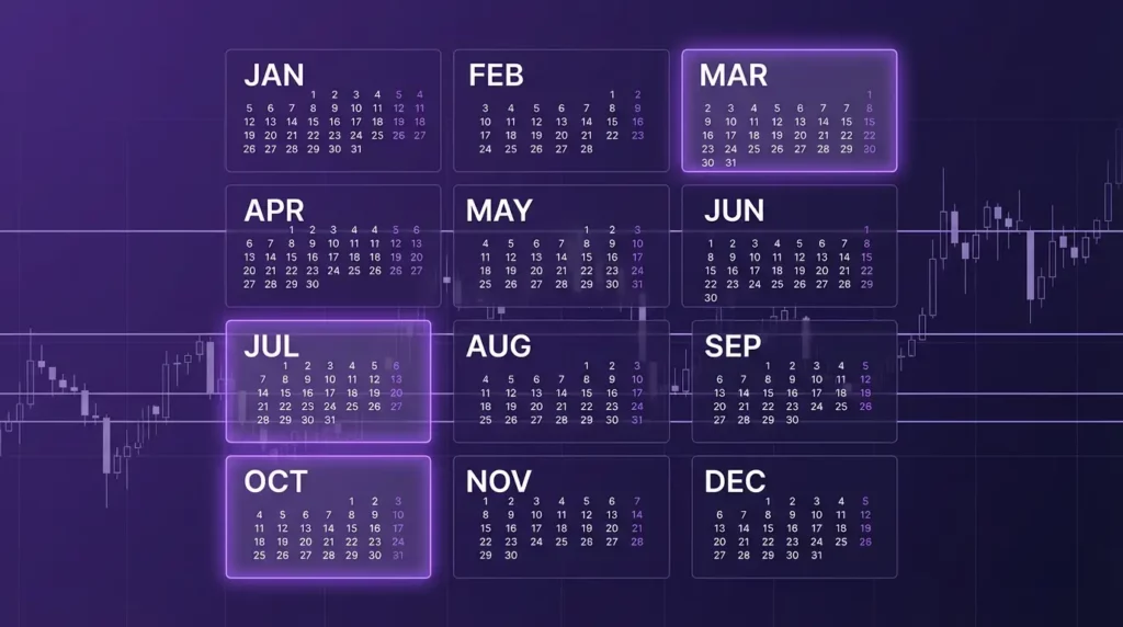 Calendar-style index showing XRP monthly price prediction links and key technical levels
