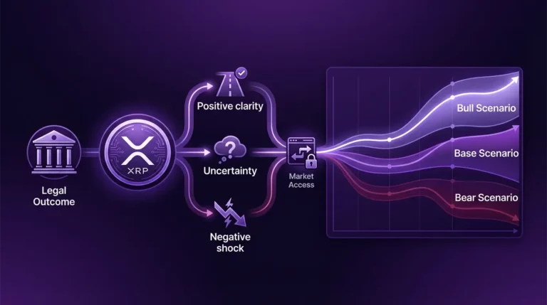 XRP SEC lawsuit impact diagram showing regulatory scenarios and how market access shifts price outlook