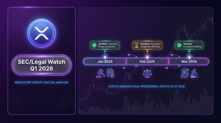 XRP SEC and legal watch Q1 2026 showing regulatory timeline milestones and forecast implications