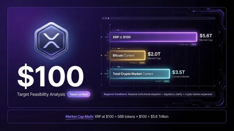 Market cap math for XRP at 100 dollars showing feasibility scenarios and required conditions
