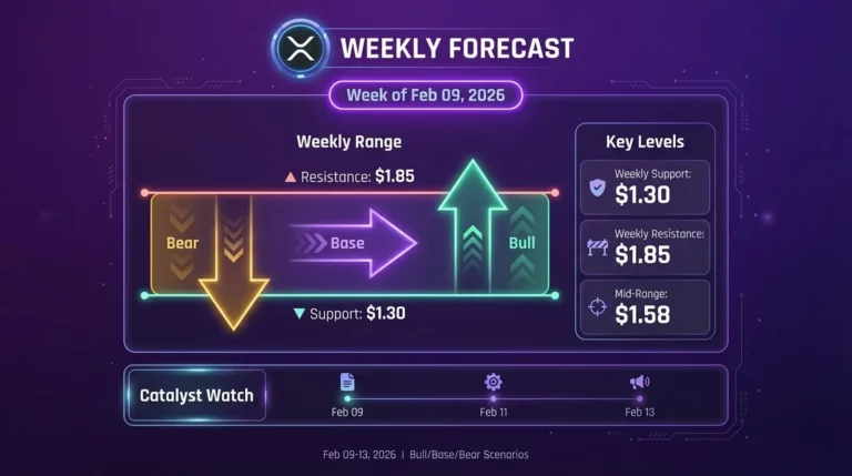XRP weekly forecast for Feb 09 2026 showing support resistance levels and catalysts