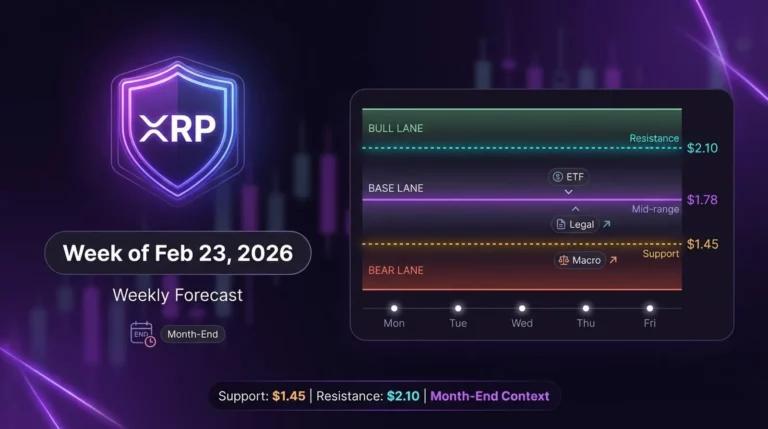 XRP weekly forecast for Feb 23 2026 with support resistance levels catalysts and month-end context