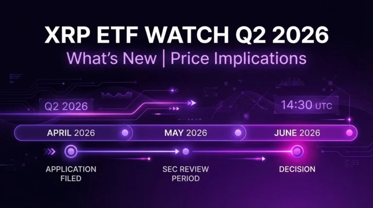 XRP ETF Watch Q2 2026 showing timeline approval scenarios and price implications