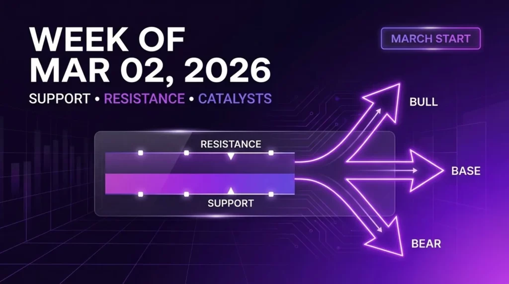 XRP weekly forecast for Mar 02 2026 showing support resistance levels catalysts and month-start context