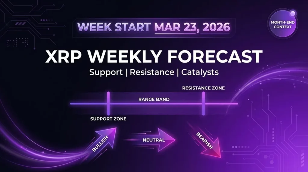 XRP weekly forecast for Mar 23 2026 with support resistance levels catalysts and month-end context